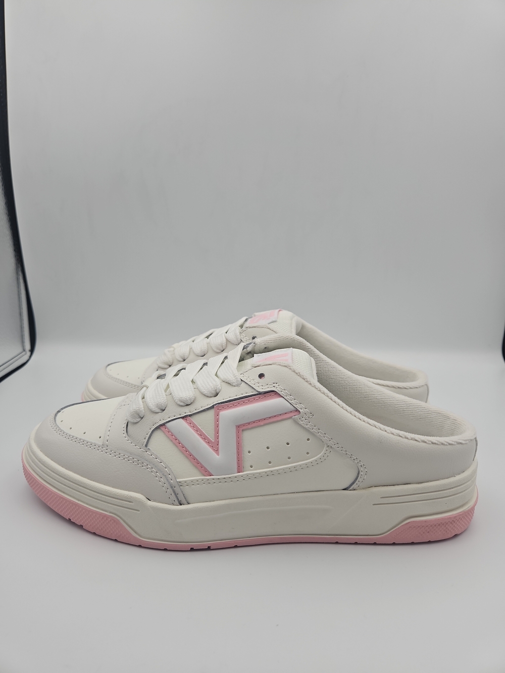 Vans White and Pink Slip-On Mule Sneakers